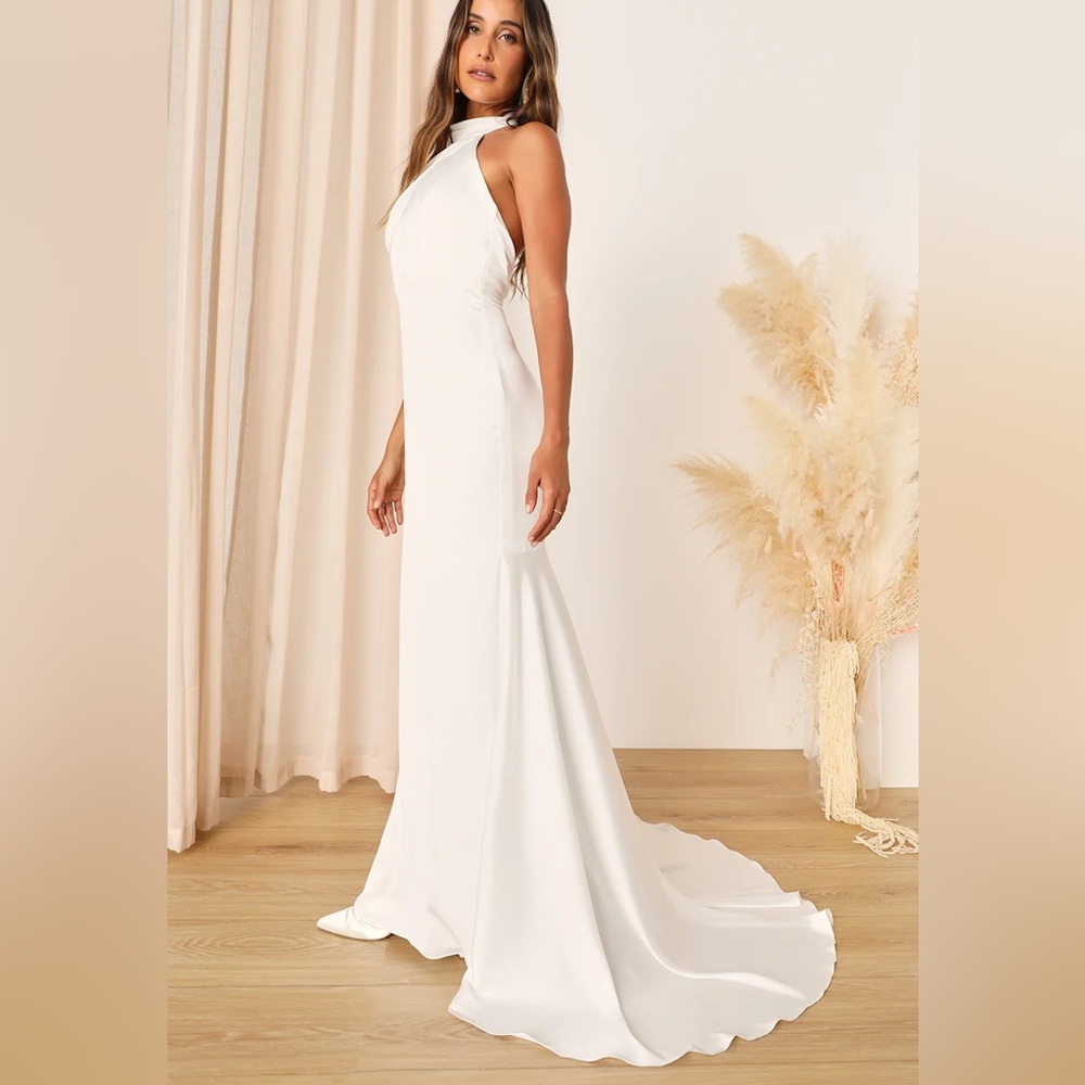 Lulu's Elegant White Halter Dress Wedding
